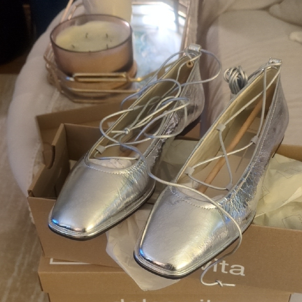 Dolce Vita Silver Flats with Square Toe and Ankle Straps